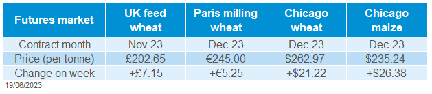 Grain futures prices table 19 06 2023